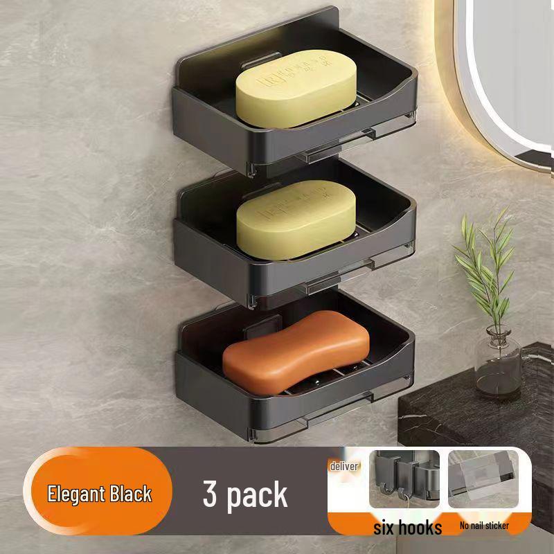 Wall-Mounted Double-Layer Soap Holder: Punch-Free, Anti-Mold, Bathroom Storage with Drainage.