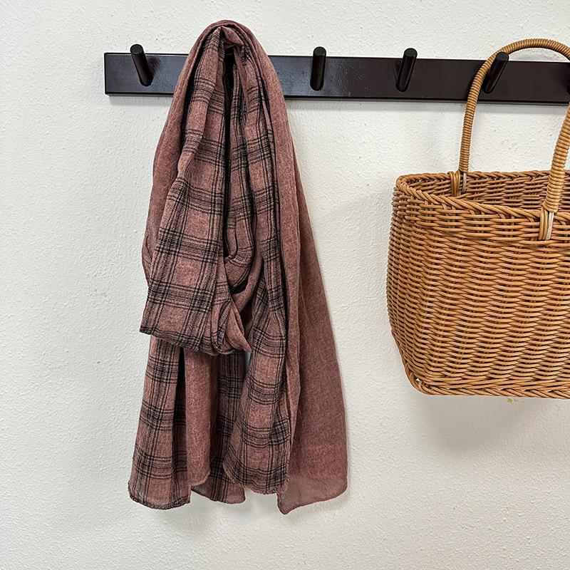 Scarf for Women Spring and Autumn Linen Plaid Scarf Enlarged Thin Long Shawl Autumn and Winter