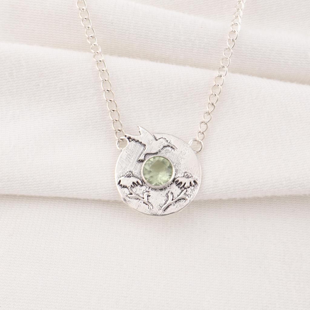 Green Amethyst Gemstone Pendant, 925 Solid Sterling Silver Pendant, Handmade Antique Jewelry, Gift For Mother Day