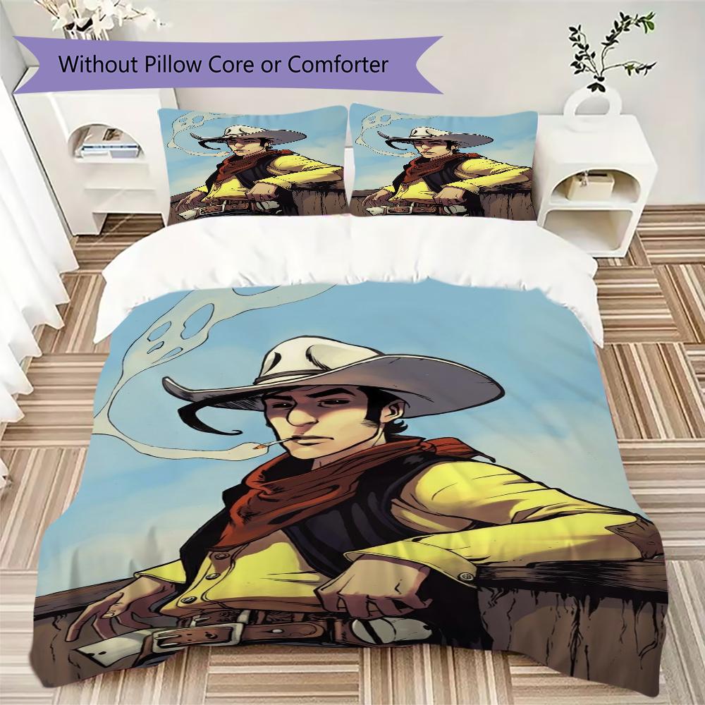 Lucky Luke Pattern Bedding uilt Set uilt Cover Pillowcase Home Decoration Birthday Gift (1 * duvet cover + 2 * pillowcase without core)