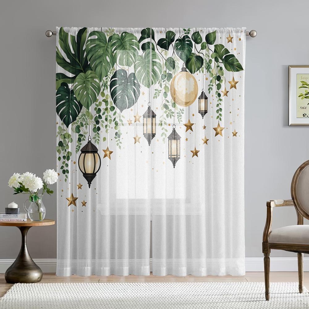 2 Delar HD Digital Grön Banan Hängande Klockträd Tryckt Fönsterkappa Heminredningsstil Dekorativt Vardagsrum Sovrum R