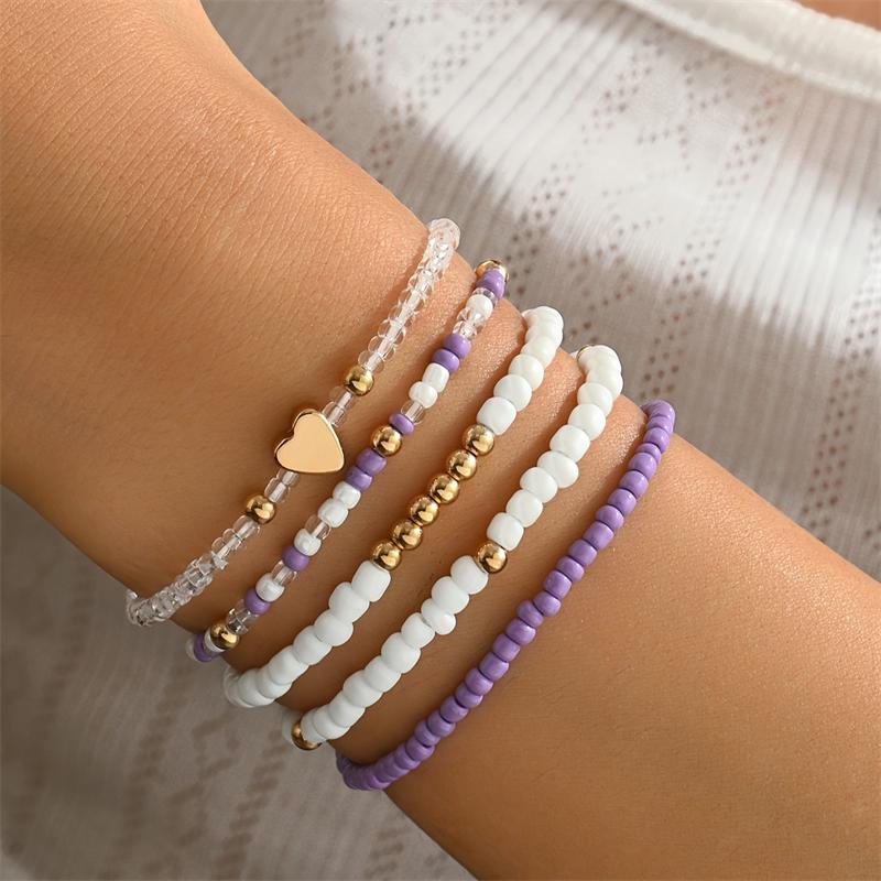 Vintage Star Crystal Rice Bead Bracelet Set for Women Delicate Beaded Stackable Design Bracelet Girls Party Jewelry Accessory