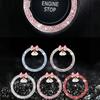 1pc Car One Click Start Decoration Sticker Interior Button Inlaid with Diamond Bow Crystal Bell Pendant Ignition Ring