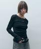 MONGDOL Side Shirred Mesh Long Sleeve Black Mdts061Black