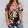 Lässiger Vielseitiger Modetrend Hochwertiges Blumenmuster Kurzärmeliges V-Ausschnitt T-Shirt
