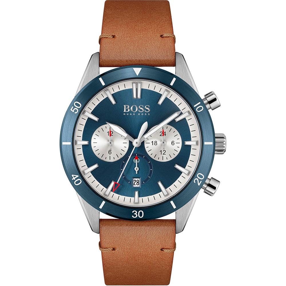BOSS Santiago Blue Brown Leather Men s Quartz Watch 1513860 синий
