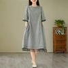 Spring Women Half Sleeve Loose Linen Midi Dress Casual Breathable