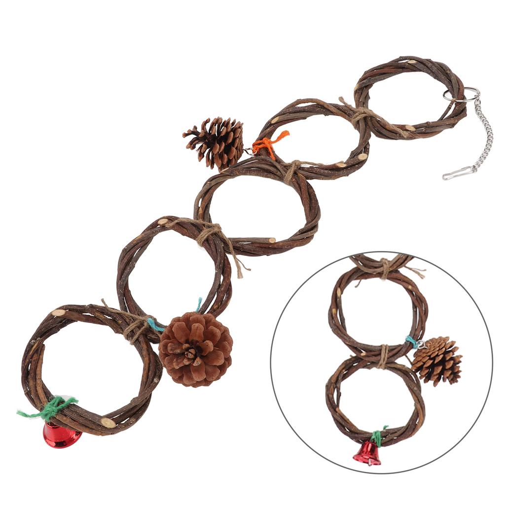 Parrot Ring Toy Safe Hand Knitted Hangable Bird Ring Swing Toy with Hook for Birds Parrots5 Rings