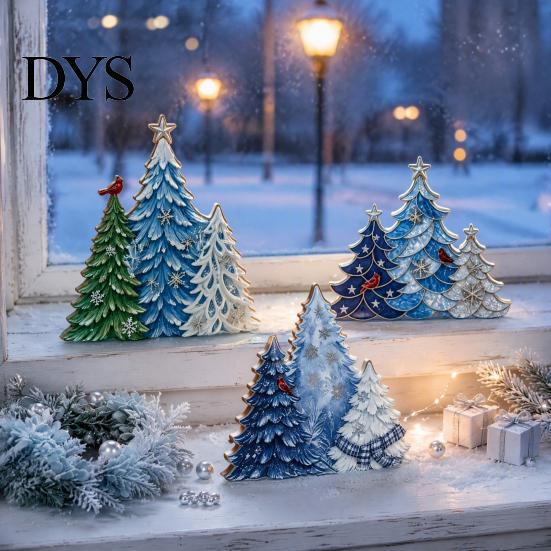 Elegant Winter Atmosphere Decor 3PCS Wooden Christmas Tree Ornaments, Stable Base Seasonal Figurines, Handcrafted Holiday Figurines Plentiful
