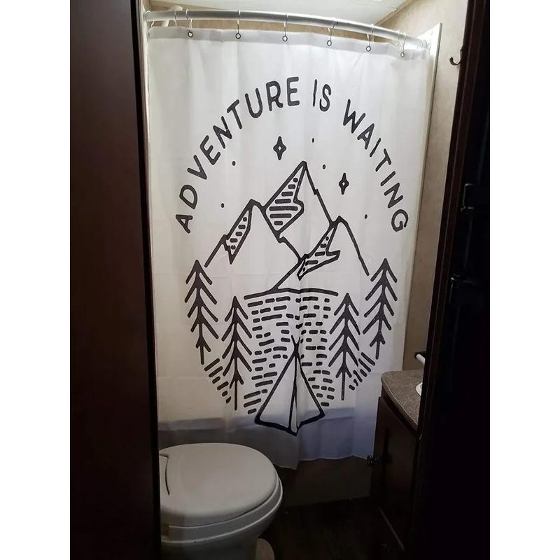 Shower Curtains For Camper Trailer Bathroom, Camping Tent Trees And Mountain Printed,With Hooks Bath Curtai