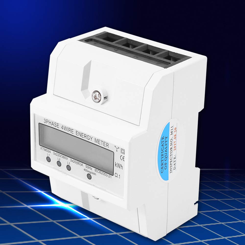 Walfront Třífázový čtyřvodičový digitální elektroměr KWh, 50Hz 3 x 20(80A), LCD displej, elektroměr na DIN lištu