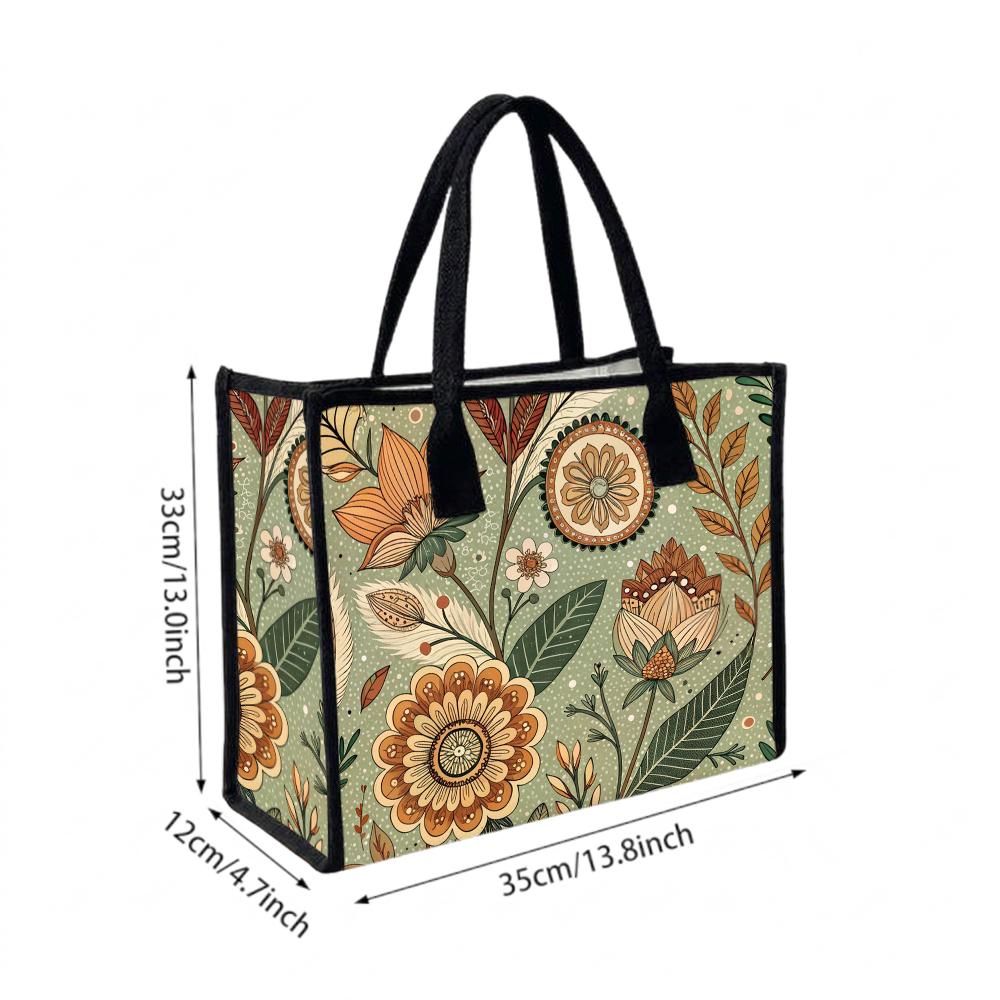 Vintage Floral Pattern Large Tote Bag for Daily Use Shopping Work Travel Portable Shoulder Handbag