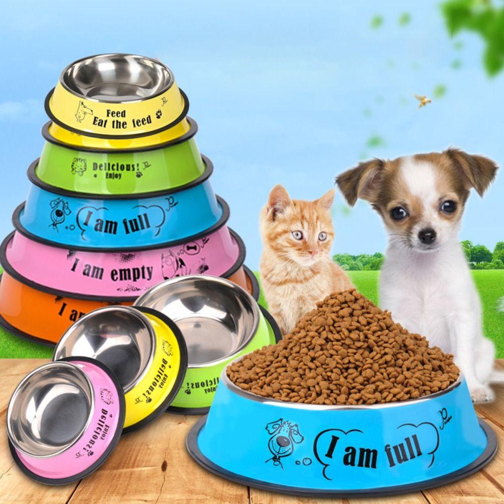 Anti-fall Stainless Steel Dog Bowls Non-slip Cat Puppy Feeder Dog Anti-Gulping Slow Feeder  Home