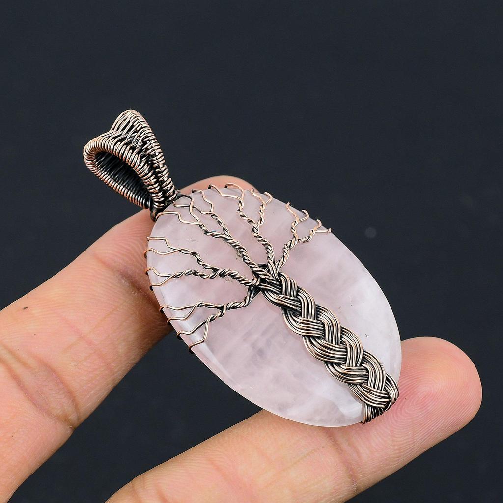 Tree Of Life Rose Quartz Jewelry, 999 Copper Wire Wrapped Pendant Handmade Gemstone Jewelry, Gifts For Wife Brand New Pendant