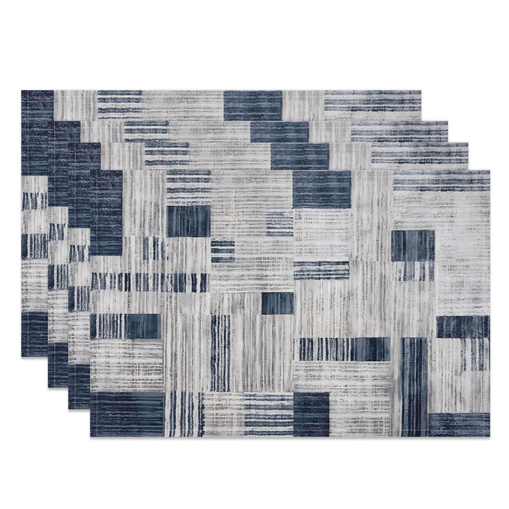 Blau-Graues Ombre Kunst-Tischset Set of 4 Modern Abstrakt Geometrische Blöcke Tischmatten 12x18 Zoll für Küchen-Esstisch-Dekoration Hitzebeständig Wasser