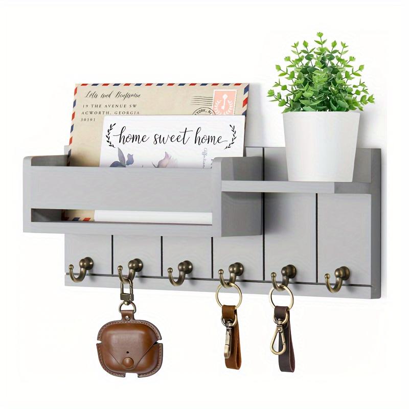 Solid Wood Wall-Mounted Organizer, Multi-Purpose Mail Key Hook Rack, Compact Storage Shelf for Bedroom Study Entryway Home Decor
