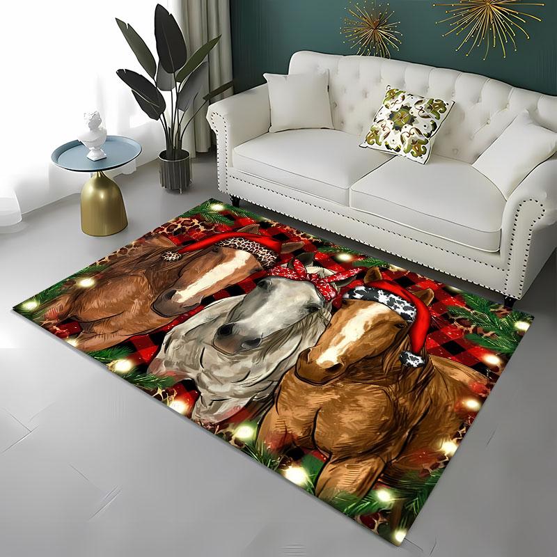 3D tištěný vánoční koberec s koněm pro domov, obývací pokoj, dětskou ložnici, pohovku, rohožka, kuchyňský podlahový koberec, protiskluzová dekorační podložka, teplý dárek