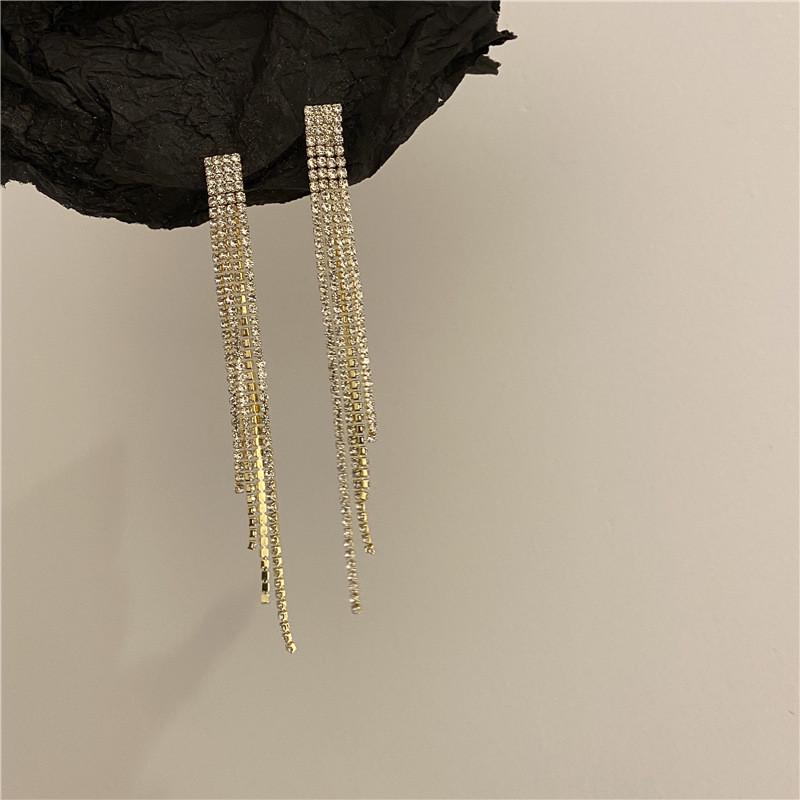 S925 Silver Needle Korean Fashion Diamond Tassel Earrings for Women