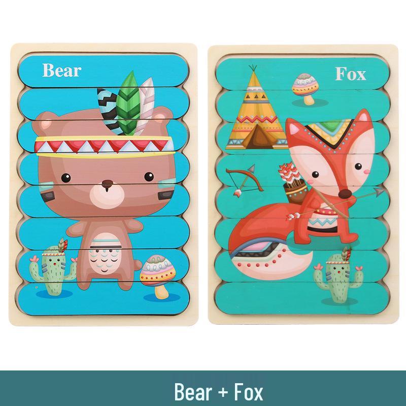 Double-Sided Wooden Puzzle: Educational Cartoon Animal & Traffic Stories for Kids