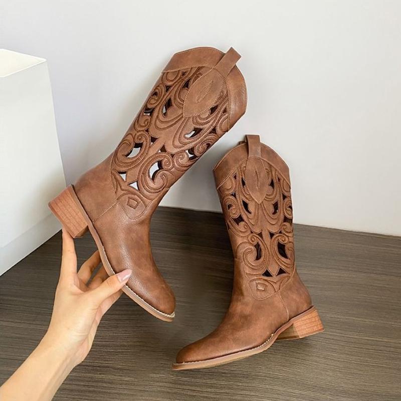 Fashion Summer Square Toe Women's Half High Boots Chic and Elegant Trend 2025 Pu New in Gothic Novelty Hot Ladies Mid Calf Shoes Sale