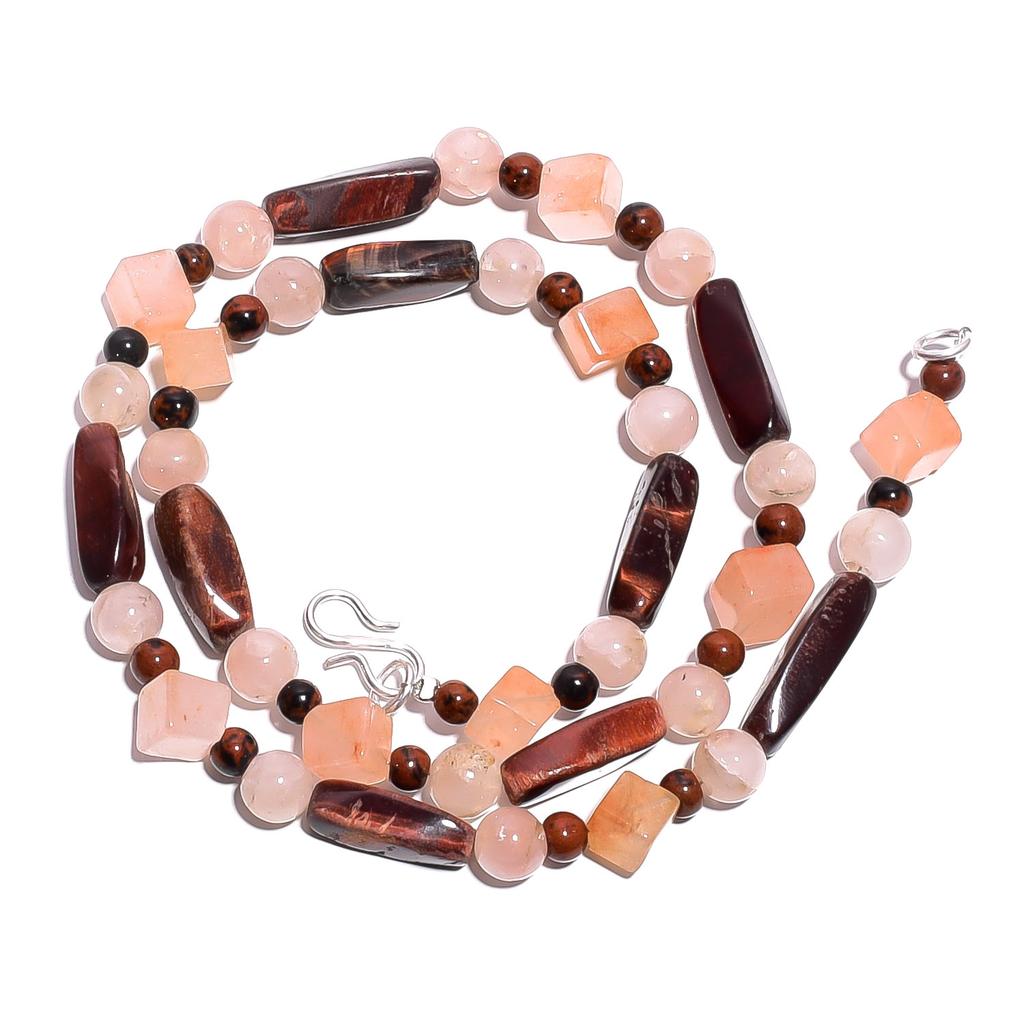 Натуральный Тигровый глаз Авантюрин Розовый кварц Драгоценный камень Бусы Ожерелье 17" UB-4803 UB-4803
