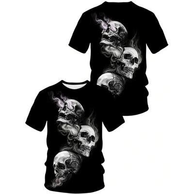 Quick Dry T-shirt 2025 Summer 3D Skull Print T-shirt Casual Short Sleeve Round Neck Tropical Style Breathable Great for Summer a