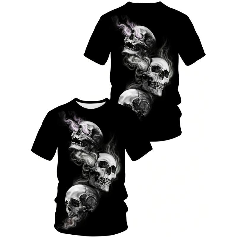 Quick Dry T-shirt 2025 Summer 3D Skull Print T-shirt Casual Short Sleeve Round Neck Tropical Style Breathable Great for Summer a