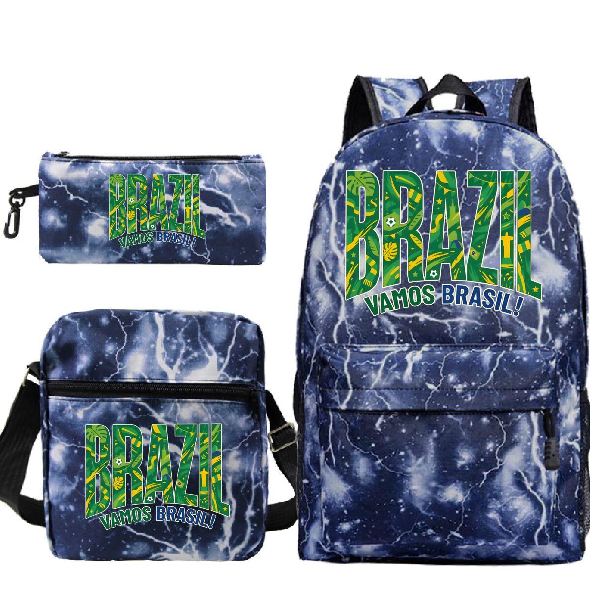 Brazilië Vamos Brasil    Mode Rugzak Pak Student Casual Voetbal Liefhebber Cadeau Vrouwen Mannen Leuke Crossbody Tas Etui Rugzak Set