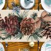 Christmas Pine Cone Pine Needle Branch Berry Linen Table Runner for Table Decor Winter Xmas Table Runners Christmas Decorations