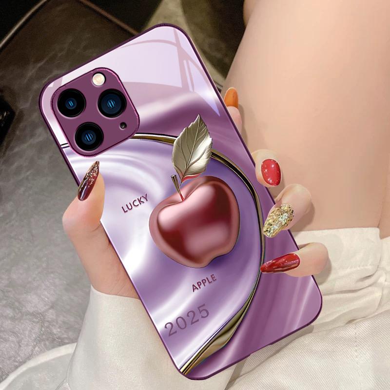 

Масляная живопись яблок для iPhone 16 Pro Max 15 Pro 14 13 12 Mini 11 XS Max XR 7 8 Plu SE 2022 Чехол для телефона из закаленного стекла For iPhone 16 PLUS