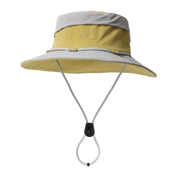 

Fisherman Hat Adjustable Size Waterproof Outdoor Sun Protection Hat with Windproof Buckle Patchwork Color Wide Brim Bucket Hat