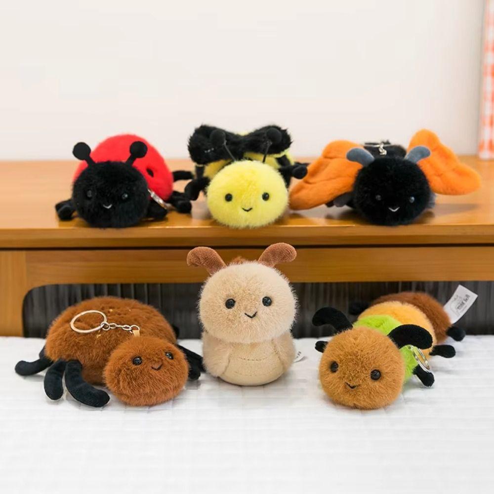 Cartoon Cute Insect Doll Keychain Small Spider Snail Bee Keyring Insect Plush Toy Bag Pendant