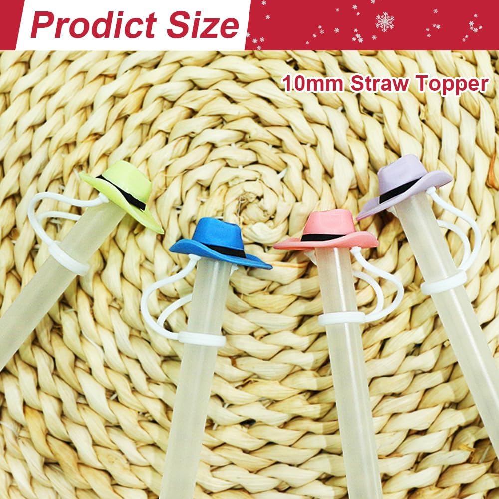 10pcs Silicone Cowboy Straw Cover Cap Cowboy Hat Straw Topper 10mm Reble Western Cup Accessories Silicone Tumbler Straws Toppers 30 40 Oz