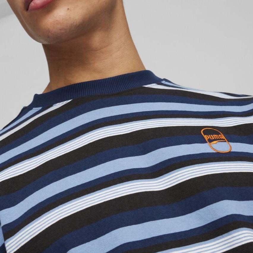 Puma Downtown Striped Design Training Casual Crew Neck Long Sleeve T-Shirt Unisex Tops Blue 624377-20