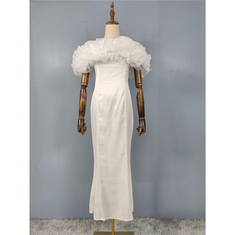 Foreign Trade Order Personality Fashion Banquet Party Light Wedding Dress Dating Dress for Toast Simple White off-Neck Dress Women