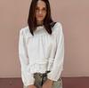 1116 spring and summer new European and American pure cotton shirt women's design sense round neck wooden ear edge bubble sleeve pleated top