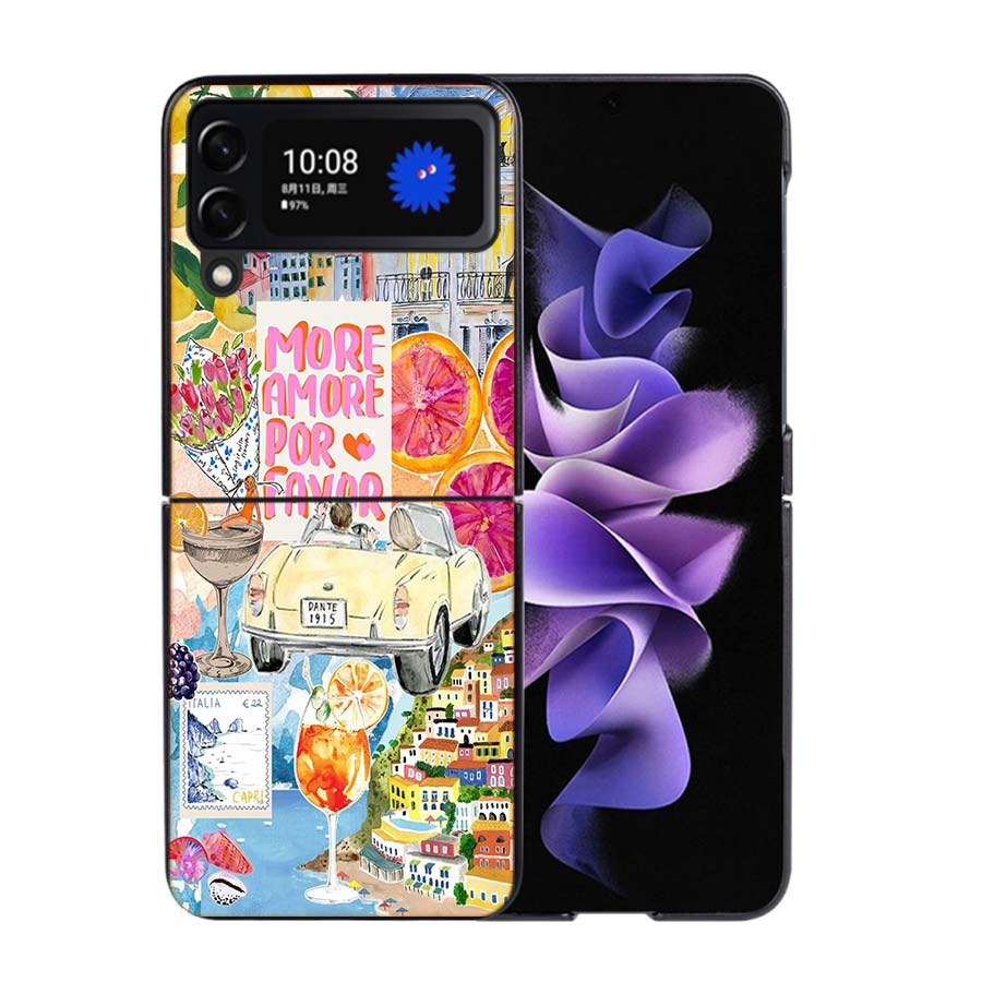 

Seaside Scenery Wine Lemon Phone Case For Samsung Z Flip 7 6 5G Galaxy Z Flip4 Z Flip5 Z Flip3 Coque Black Hard PC Shell Protect Samsung Z Flip