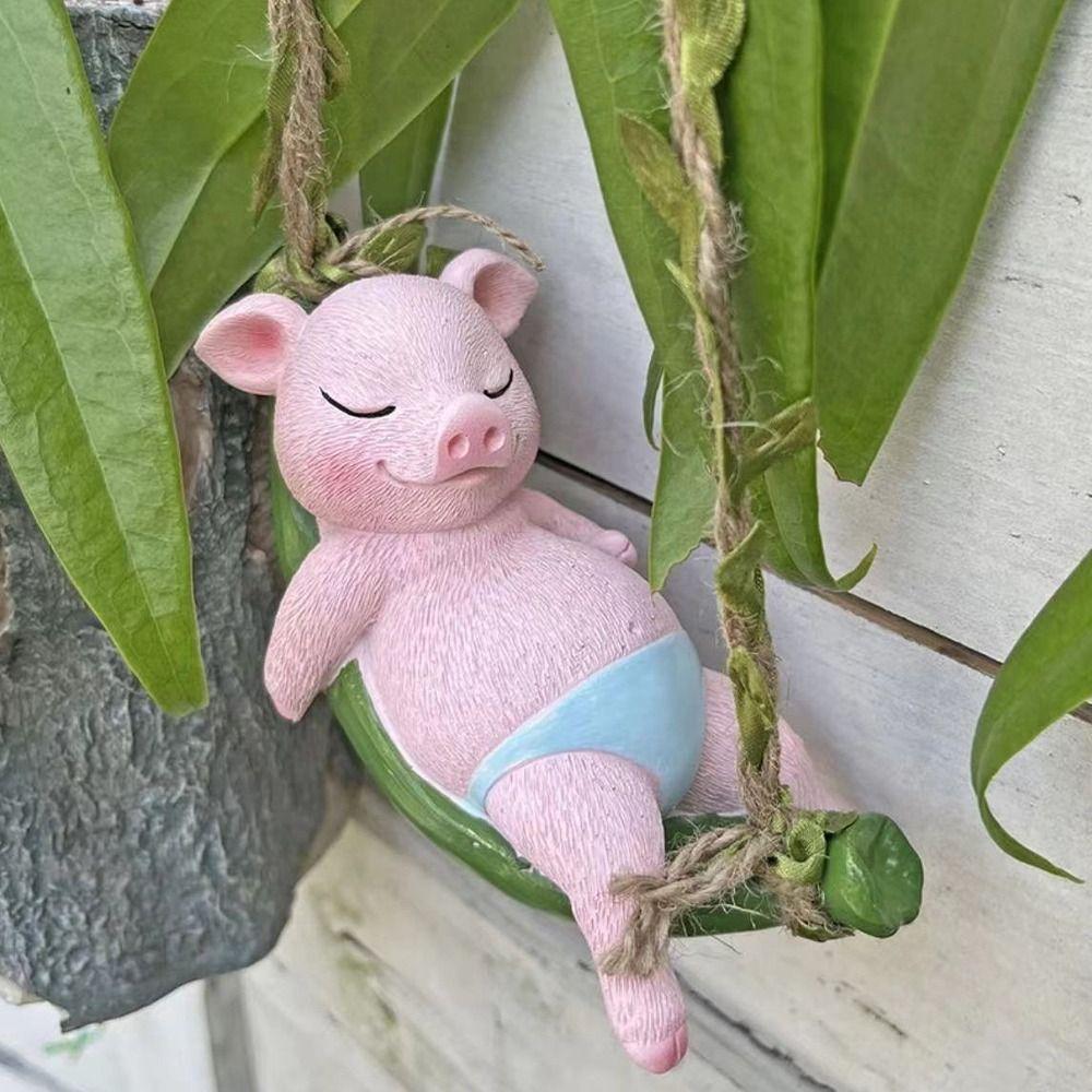 

Waterproof Piggy Statue Ornament Resin Pig Hanging Sculpture Birthday Party