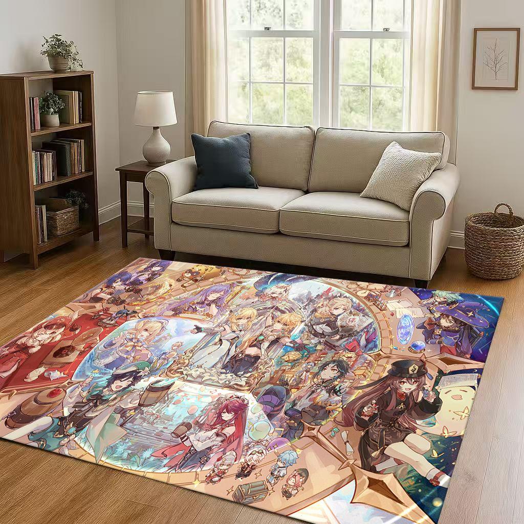 Game Genshin Impact Cartoon Living Room Non-Slip Area Rug Soft Carpet for Bedroom Playroom Sofa , Easy Clean Home Decor Doormat