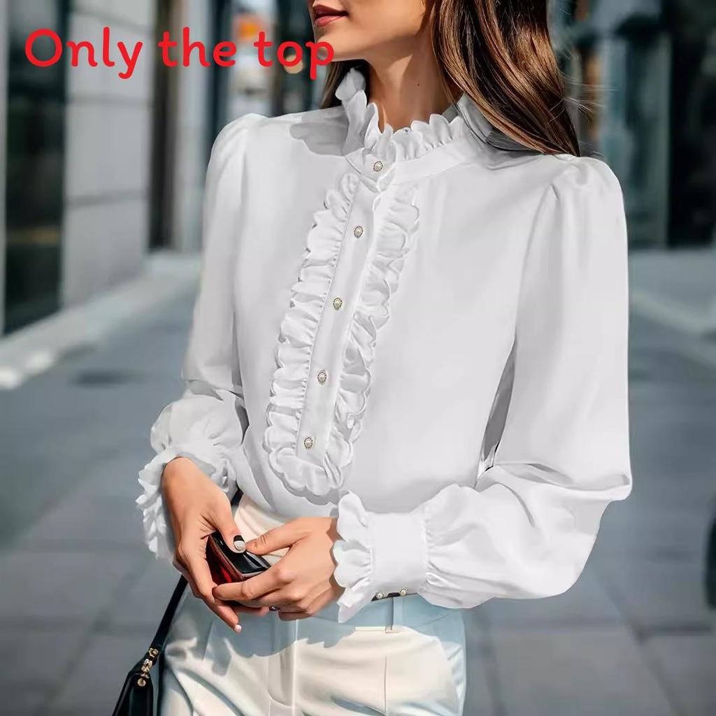 Elegantes Langarmhemd mit Rüschenkragen für Büroarbeit und Freizeit