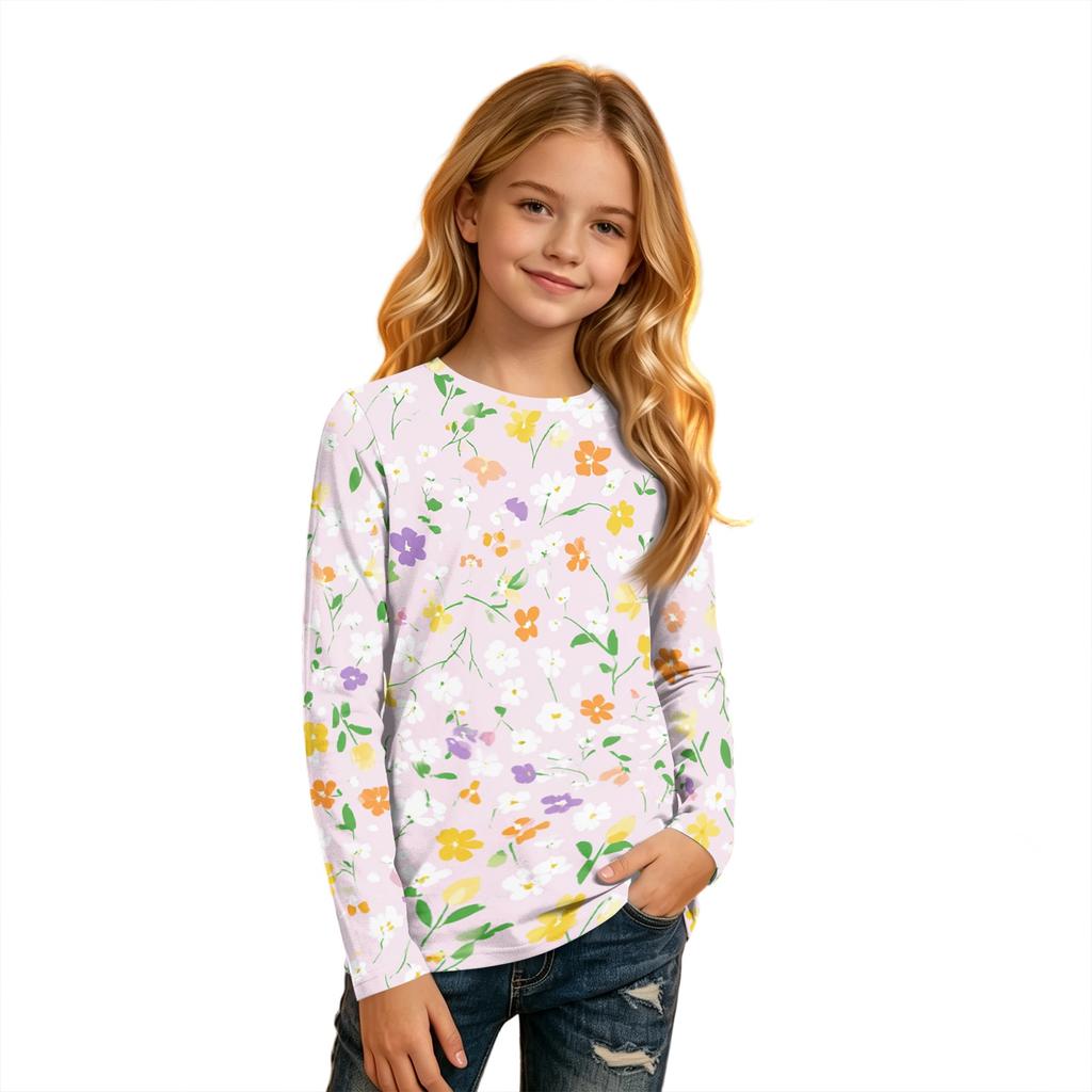 Kids' Fashion Printed Long Sleeve Round Neck T-Shirt