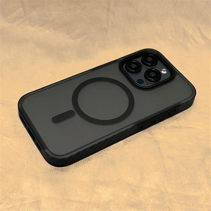 Protiskluzový matný kryt MagSafe pro iPhone 14 15Pro Max 15 13 Pro 12 Bezdrátové nabíjení Matný pevný PC nárazuvzdorný kryt