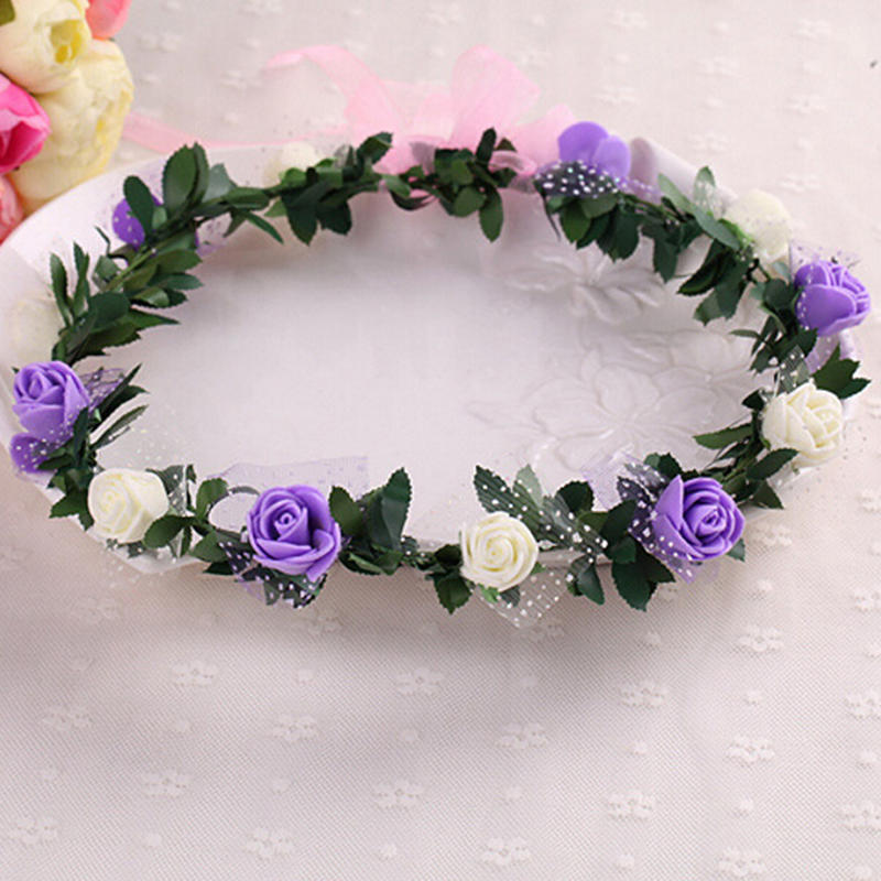 Sweet Girls Women Bridal Rose Flower Crown Headband Wreath Party Wedding Bridal Garland Hairband Headwear