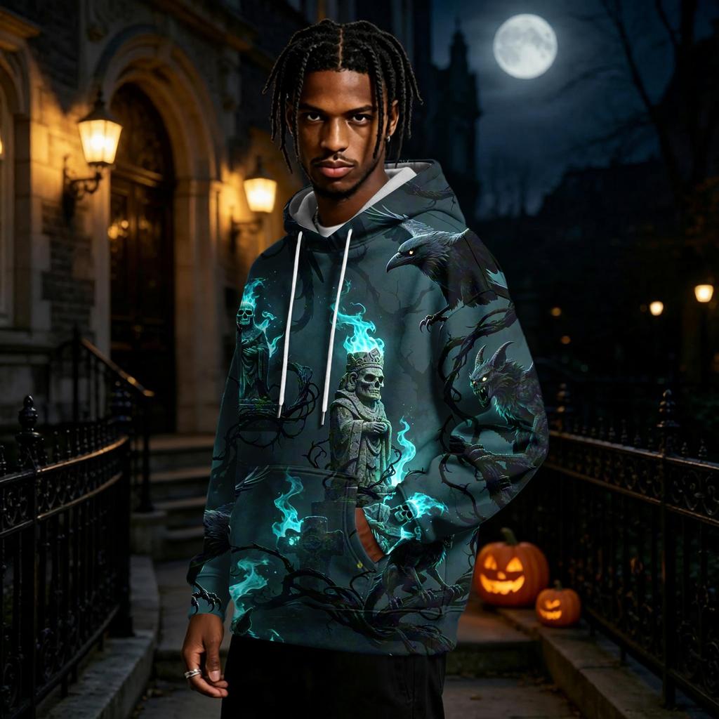 Men's Halloween Printed Long Sleeve Pullover Hoodie