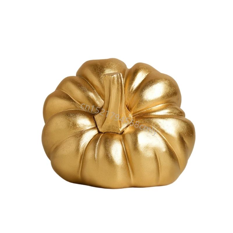 Gold Pumpkin Autumn Decors Decorative Pumpkin for Halloween Thanksgiving Mantles 6XDE