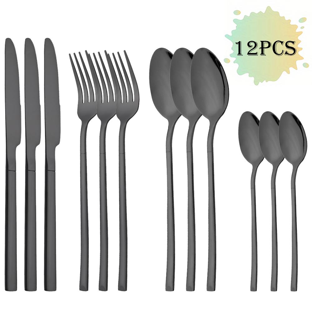 12Pcs Western Gold Dinnerware Stainless Steel Cutlery Set Knife Fork Tea Spoon Dinner Flatware Set Kitchen Silverware Tableware