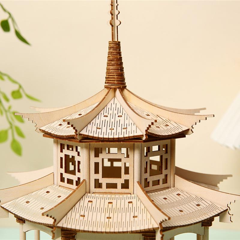 3D Wooden Octagonal Pavilion Puzzle: Classical Chinese Garden Mortise & Tenon Educational Toy
