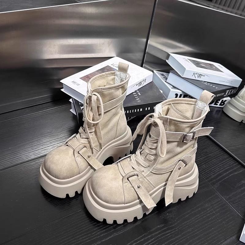 Leather thick-soled heightening big-headed Martin boots women's autumn and winter new single boots cowboy short boots tooling locomotive boots