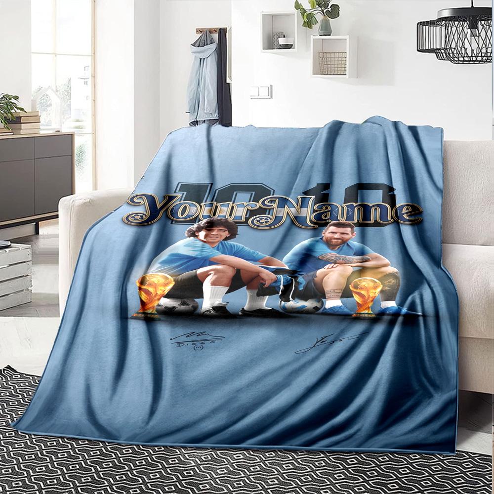 Football Messi Customize Text Blanket Lightweight Customizable Blanket Comfortable Versatile for Seaside Home Decor Livingroom Nap All-Season Use