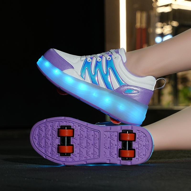 Kids Sneakers Led Light Shoes Children's Boys Girls USB Charging Glowing Sport Wheels Outdoor Parkour Roller Skate Shoes